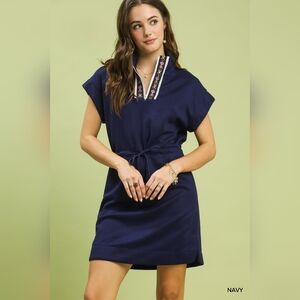 Umgee Embroidered Dolman Sleeve Zip Detail Dress